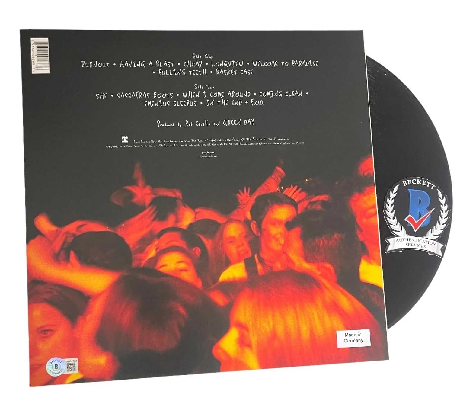 BILLIE JOE ARMSTRONG TRE COOL, MIKE DIRNT — GREEN DAY SIGNED AUTO DOOKIE ALBUM VINYL LP BAS BECKETT BILLIE JOE TRE MIKE, изображение 2