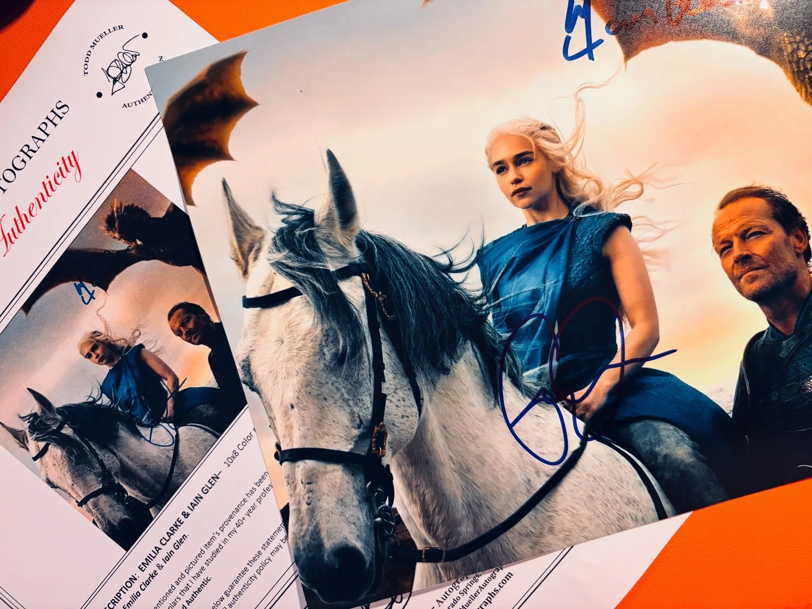 Emilia Clarke and Iain Glen — Emilia Clarke Signed & Iain Glen Signed•Game of Thrones•Todd Mueller Autographs