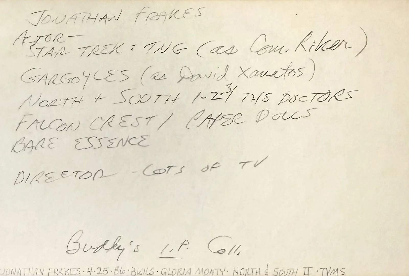 Jonathan Frankes — JONATHAN FRAKES Autographed Signed 4x6 INDEX CARD STAR TREK: The Next Generation, image 2