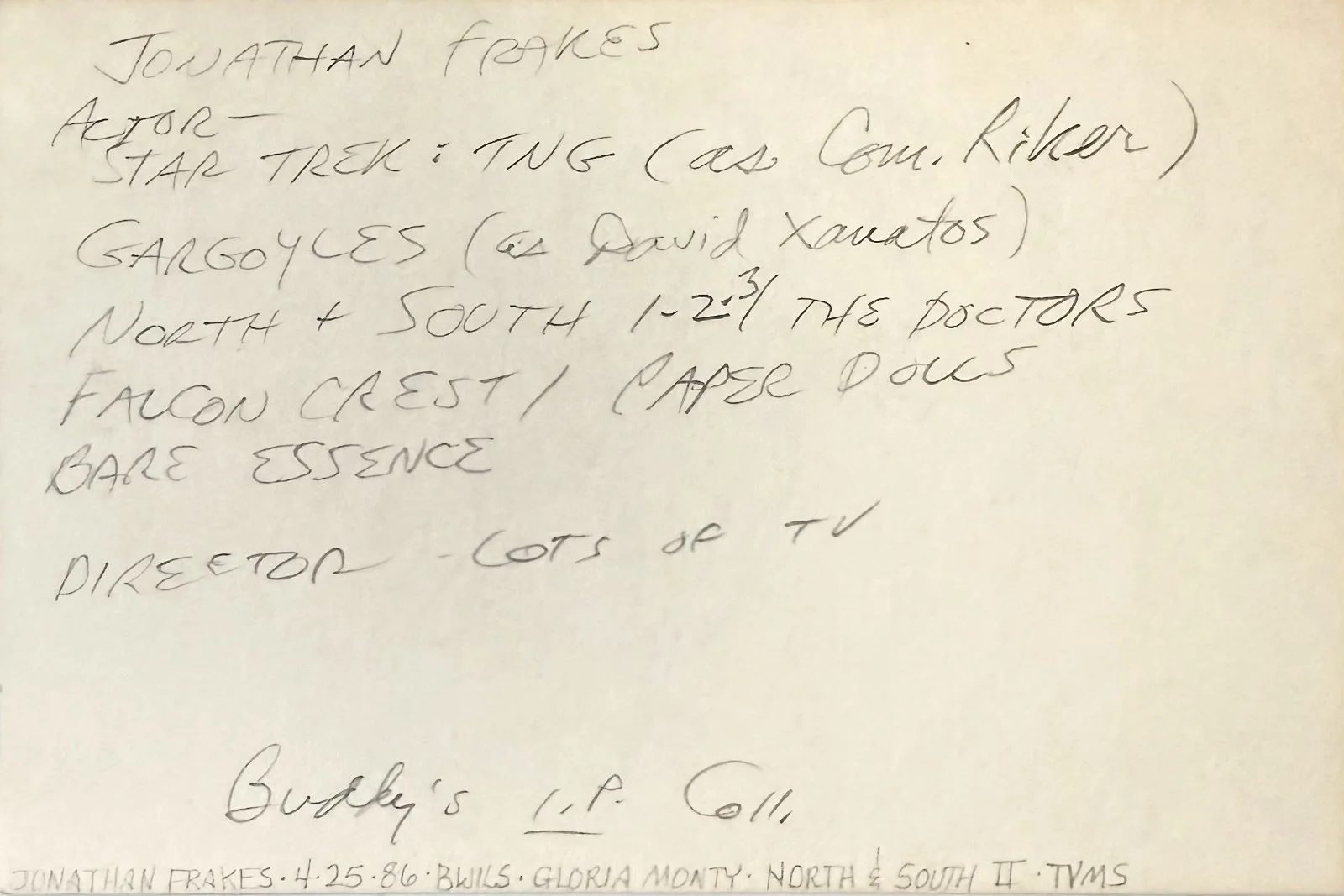 Jonathan Frankes — JONATHAN FRAKES Autographed Signed 4x6 INDEX CARD STAR TREK: The Next Generation, image 4