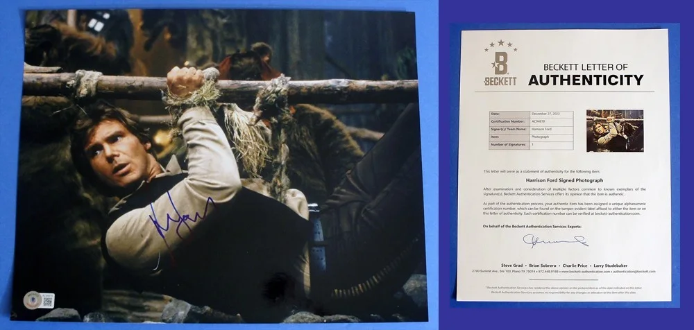 Harrison Ford — **Beckett LOA** HARRISON FORD SIGNED 11x14 Star Wars Photo (Ewoks ROTJ)
