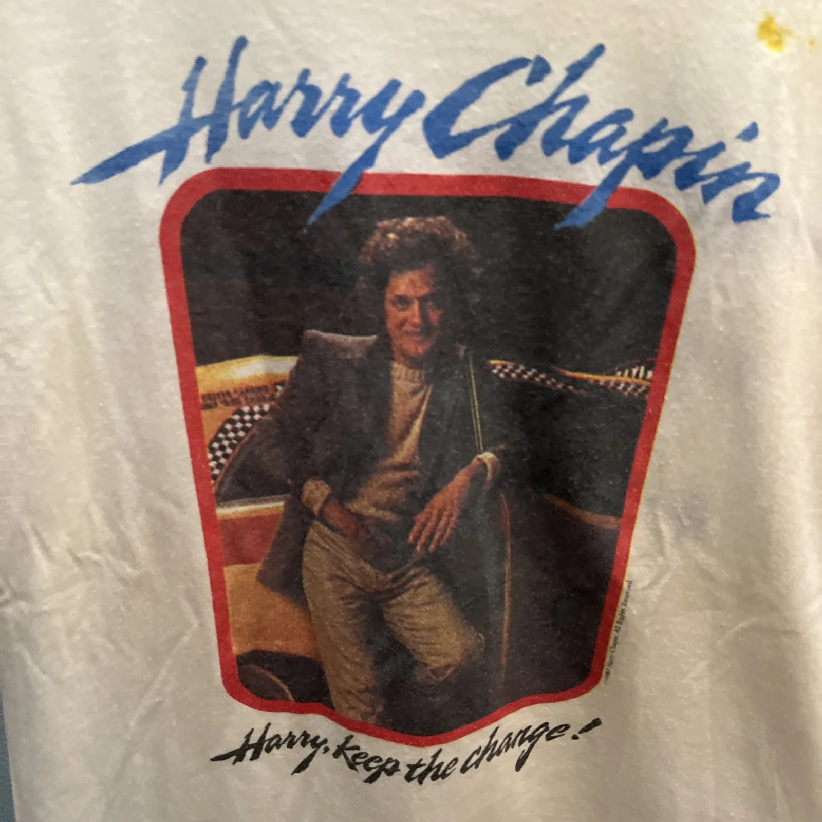 Harry Chapin — Harry Chapin Hand Signed World Tour Concert T-Shirt Vintage 1980, изображение 2