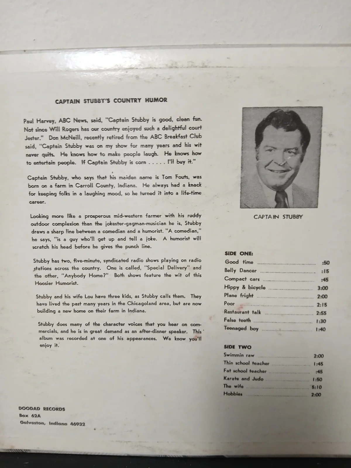 Captain Stubby Signed Country Humor LP Doodad Records Original, изображение 3