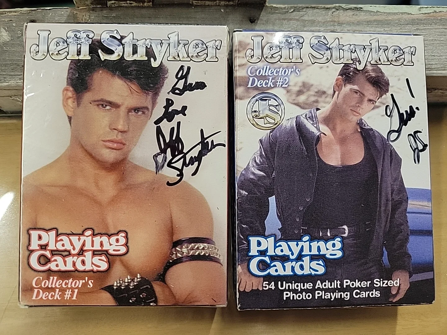 Jeff Stryker — LOT OF 2) JEFF STRYKER PLAYING CARDS, AUTOGRAPHED BY JEFF, DECKS #1 & #2 NICE!