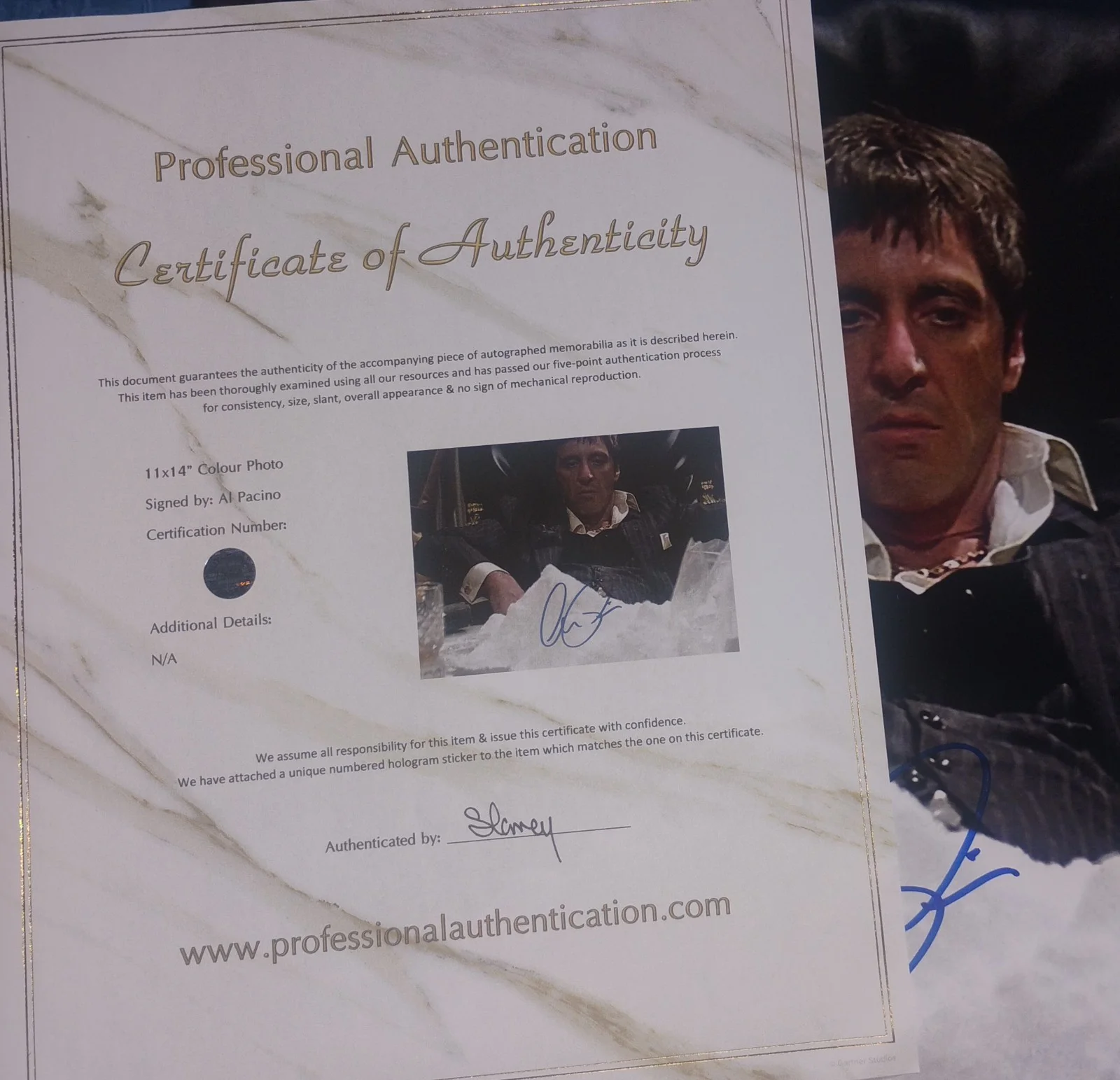 Al Pacino Hand Signed 11x14 Photo COA Scarface NO US TARIFFS, image 4