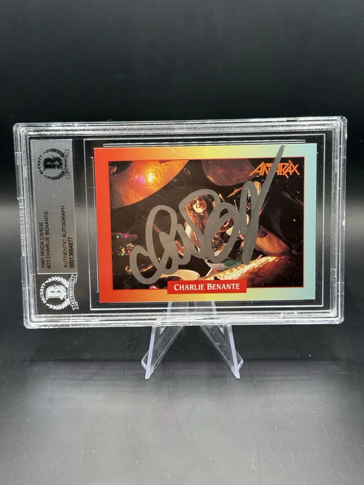 CHARLIE BENANTE ANTHRAX DRUMS AUTOGRAPH SIGNED 1991 ROCK CARDS CARD BAS BECKETT, image 2