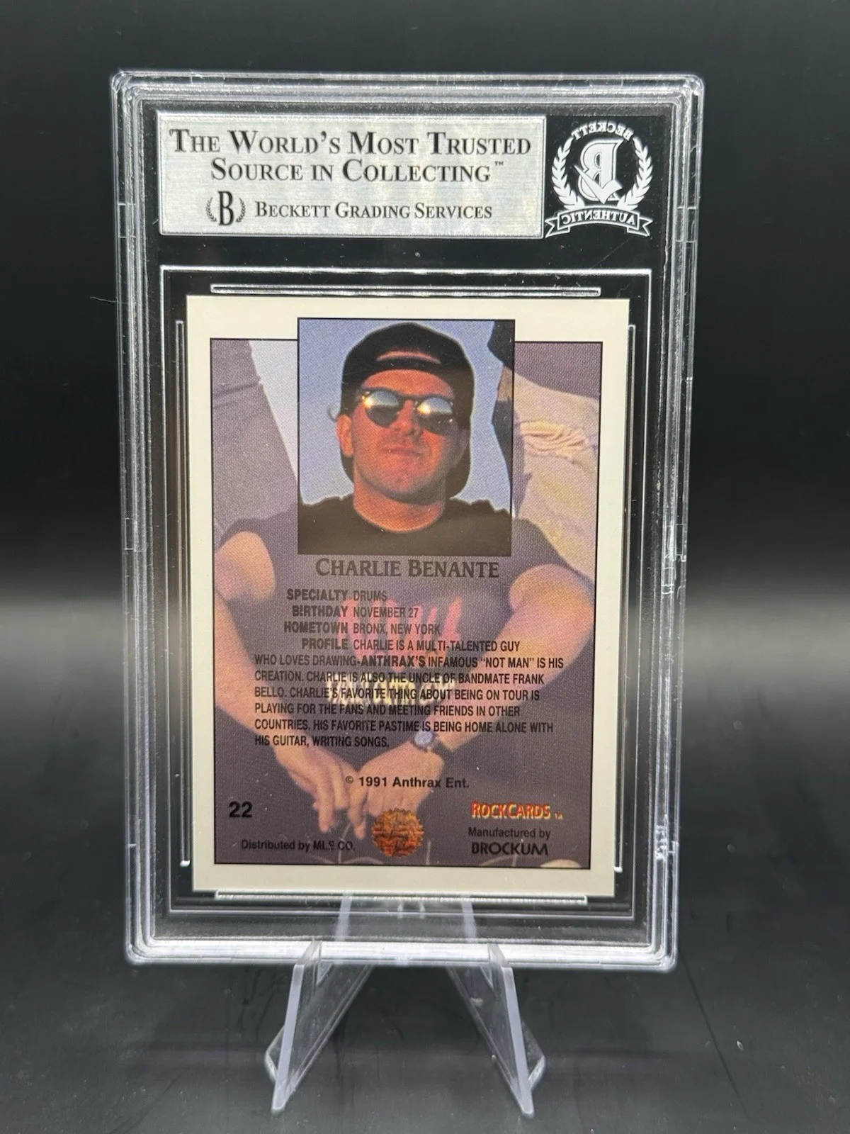 CHARLIE BENANTE ANTHRAX DRUMS AUTOGRAPH SIGNED 1991 ROCK CARDS CARD BAS BECKETT, image 3