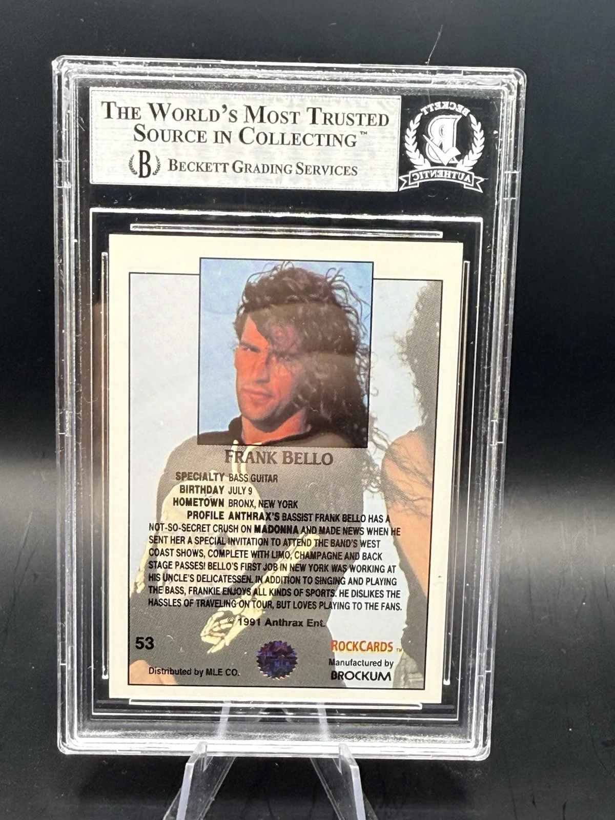 FRANK BELLO ANTHRAX BASSIST AUTOGRAPH SIGNED 1991 ROCK CARDS CARD BAS BECKETT D5, image 2