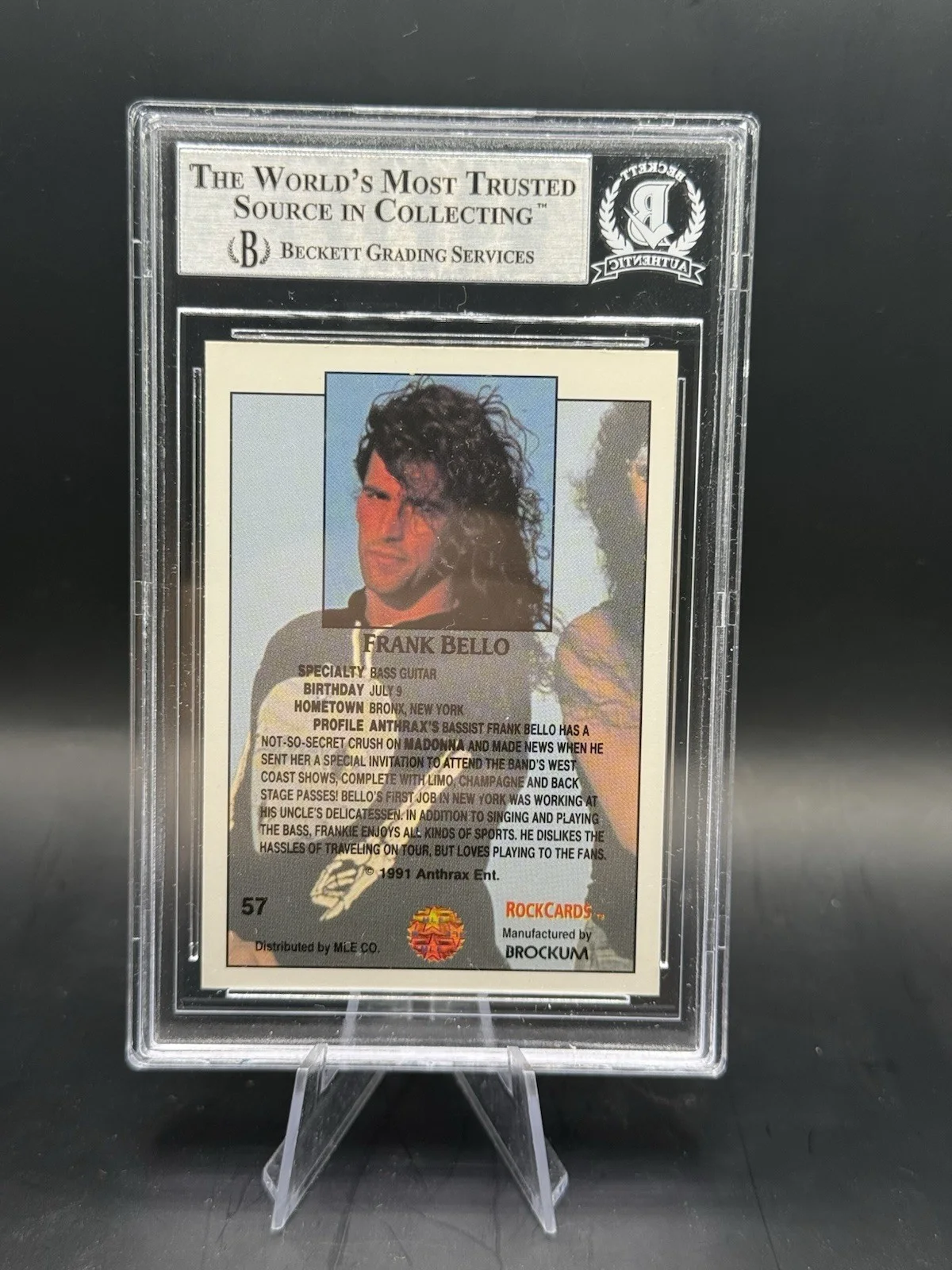 FRANK BELLO ANTHRAX BASSIST AUTOGRAPH SIGNED 1991 ROCK CARDS CARD BAS BECKETT D7, image 2