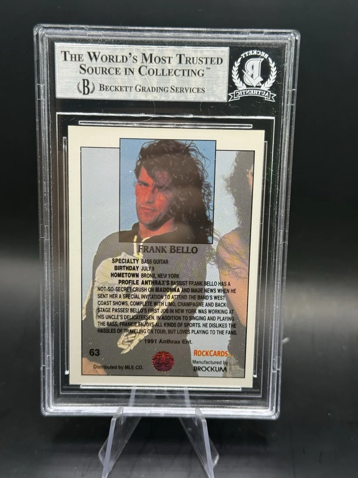 FRANK BELLO ANTHRAX BASSIST AUTOGRAPH SIGNED 1991 ROCK CARDS CARD BAS BECKETT D2, image 2