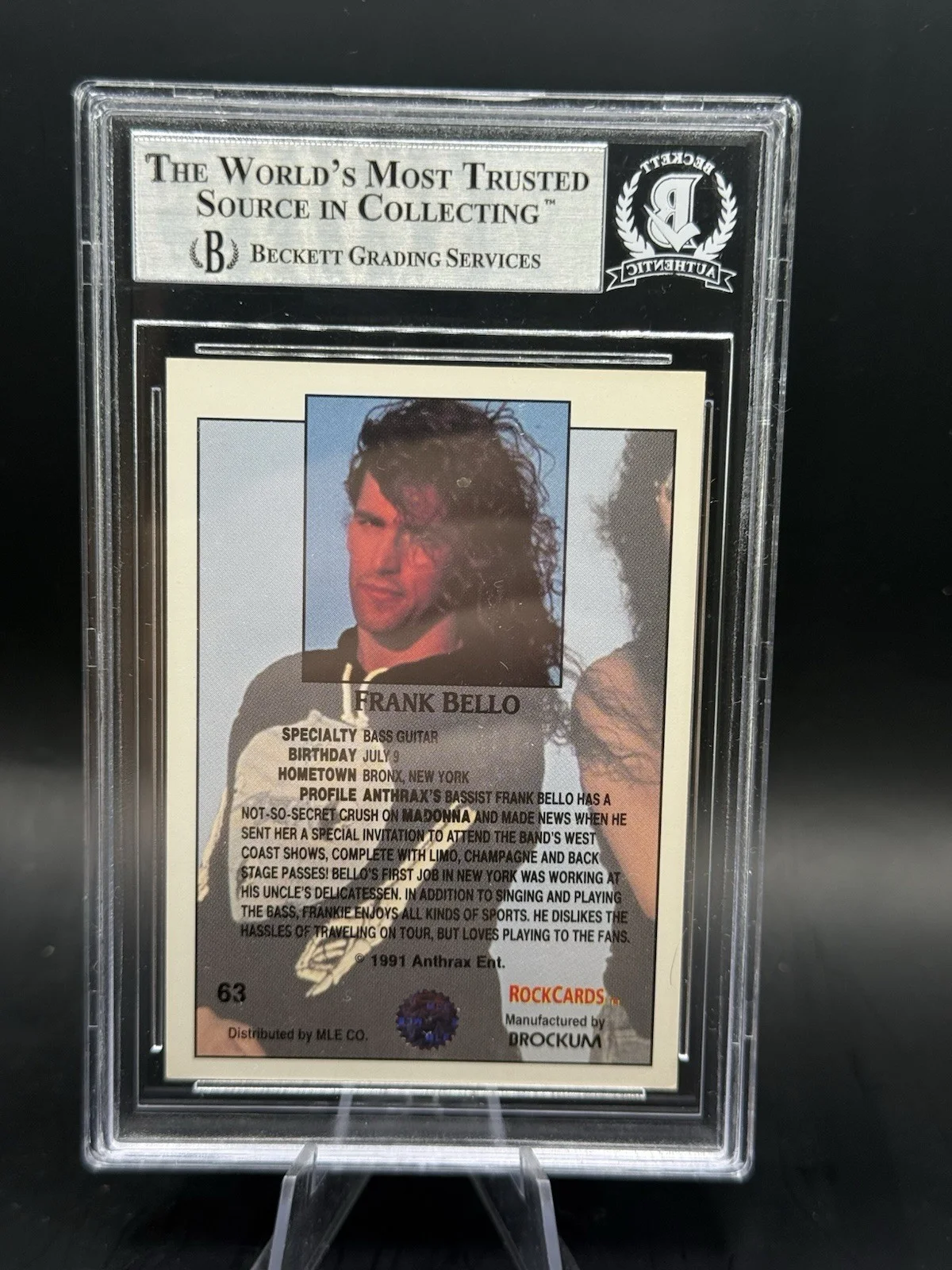 FRANK BELLO ANTHRAX BASSIST AUTOGRAPH SIGNED 1991 ROCK CARDS CARD BAS BECKETT D4, image 2