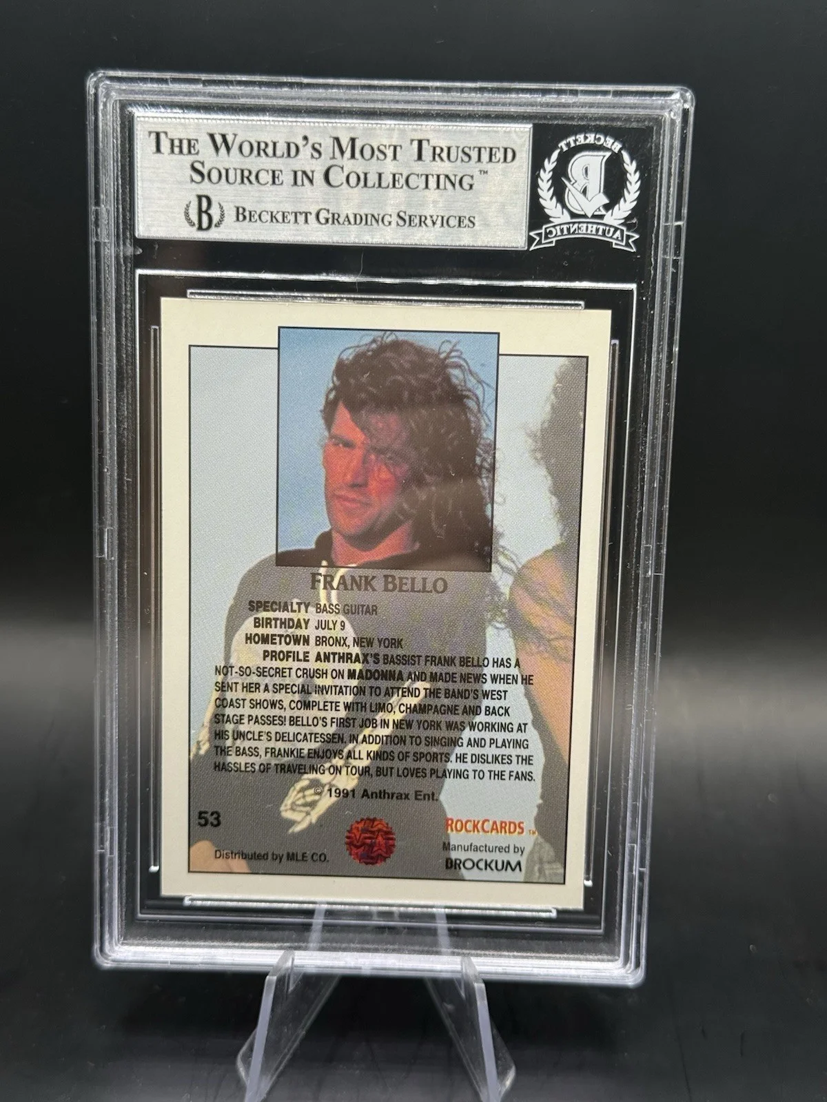 FRANK BELLO ANTHRAX BASSIST AUTOGRAPH SIGNED 1991 ROCK CARDS CARD BAS BECKETT D3, image 2