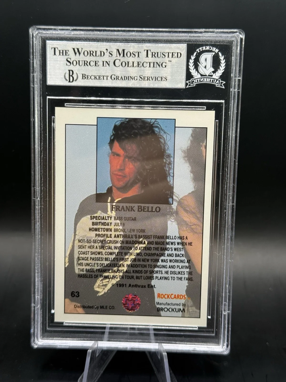 FRANK BELLO ANTHRAX BASSIST AUTOGRAPH SIGNED 1991 ROCK CARDS CARD BAS BECKETT D6, image 2