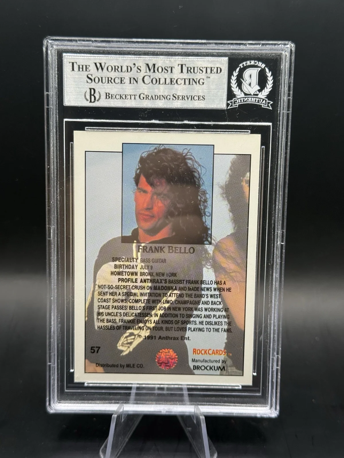 FRANK BELLO ANTHRAX BASSIST AUTOGRAPH SIGNED 1991 ROCK CARDS CARD BAS BECKETT D1, image 2