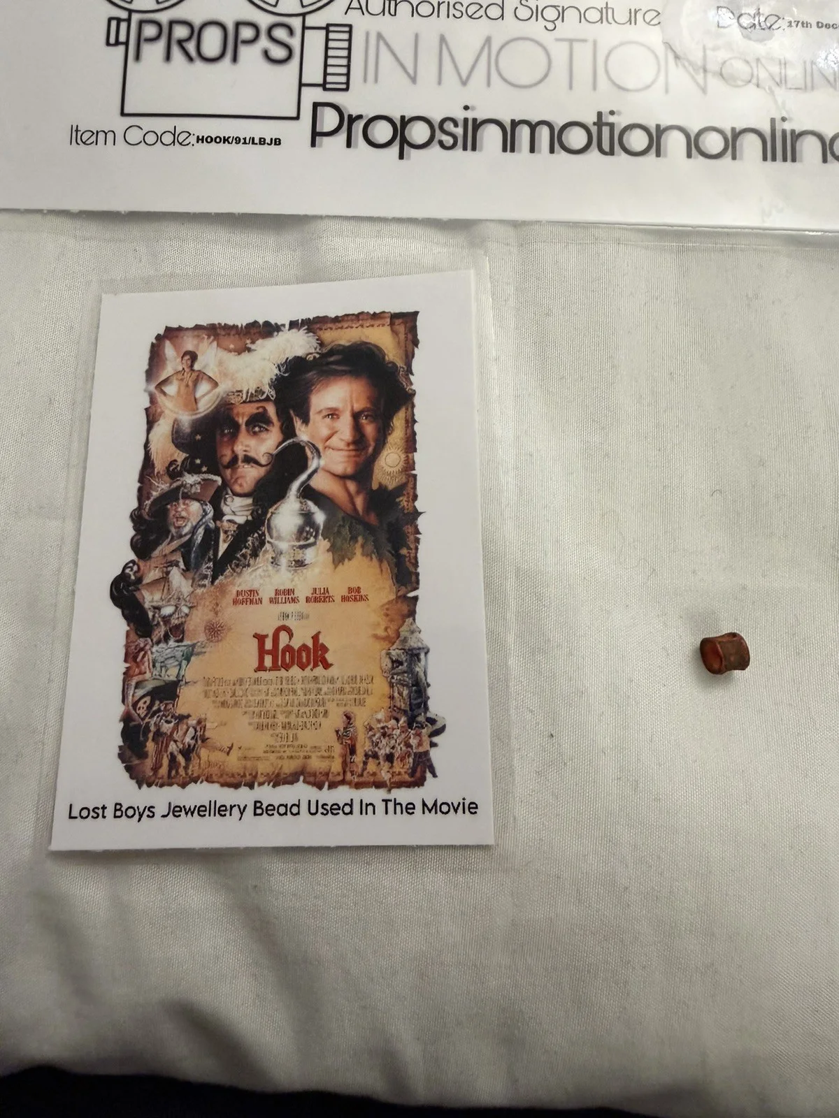 Hook Screen Used lost boys bead Movie Prop Film TV COA Rare Robin Williams, изображение 2