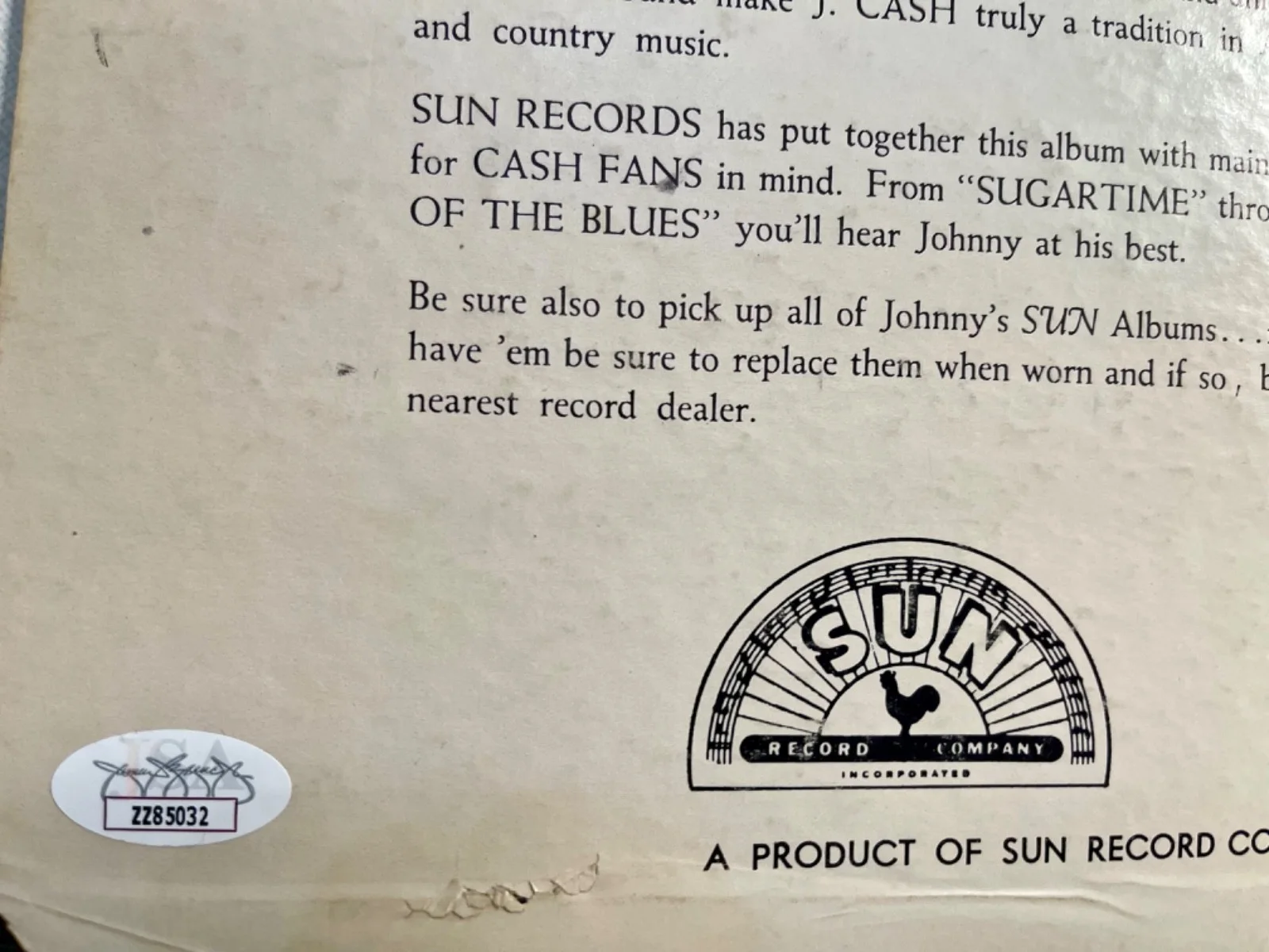 Johnny Cash Signed Album Cover w/1961 Sun Records Vinyl + Concert Ticket JSA LOA, изображение 3