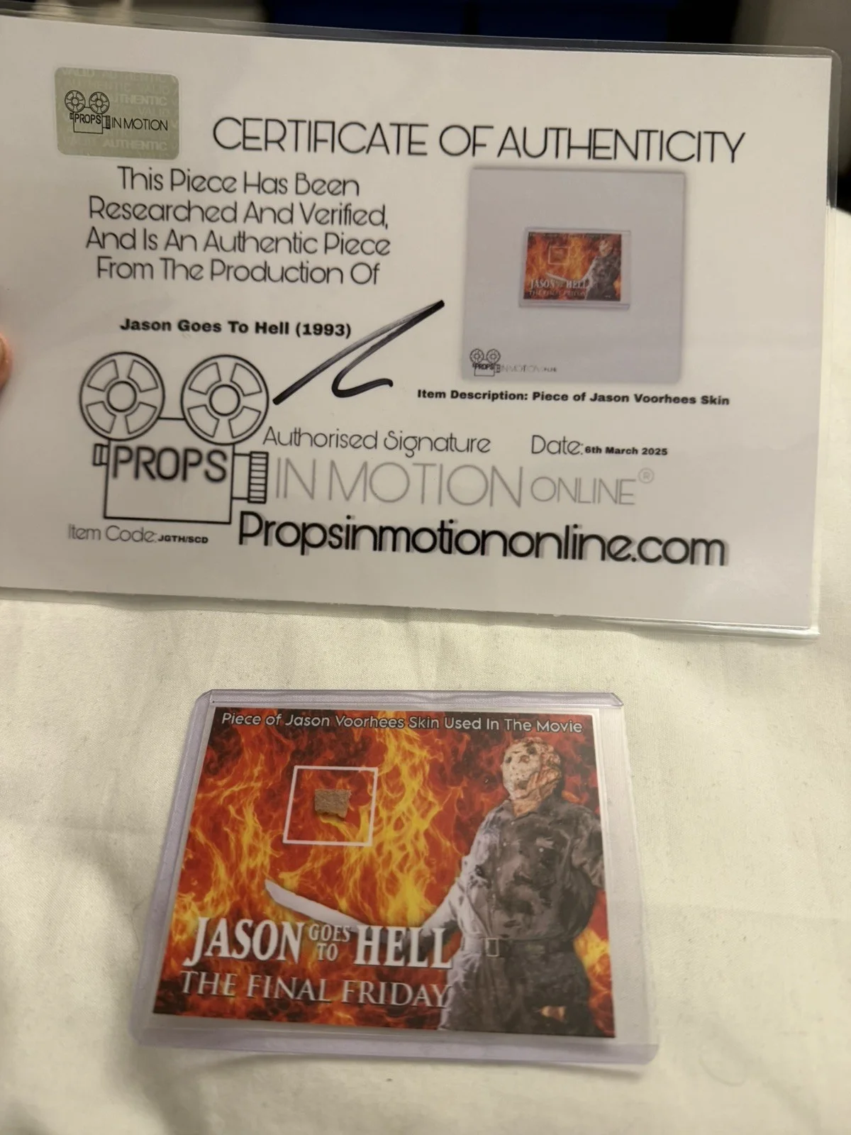 Jason Goes To Hell Screen Used Movie Prop Film COA Horror Jason Voorhees rare, изображение 2
