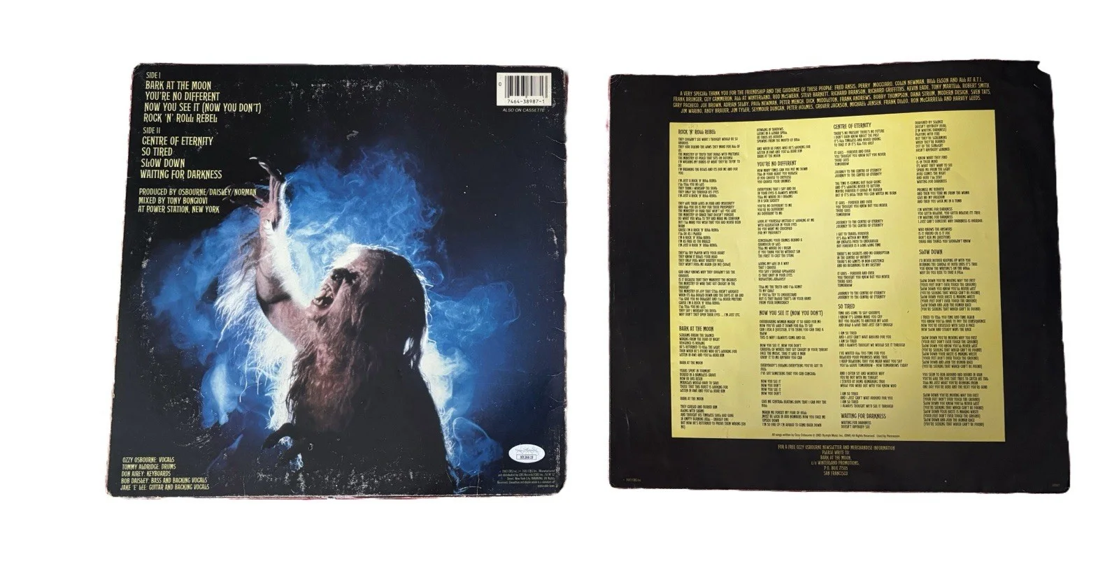 Ozzy Osbourne Signed Bark at the Moon Album Cover And Slip - Authentic JSA, изображение 2