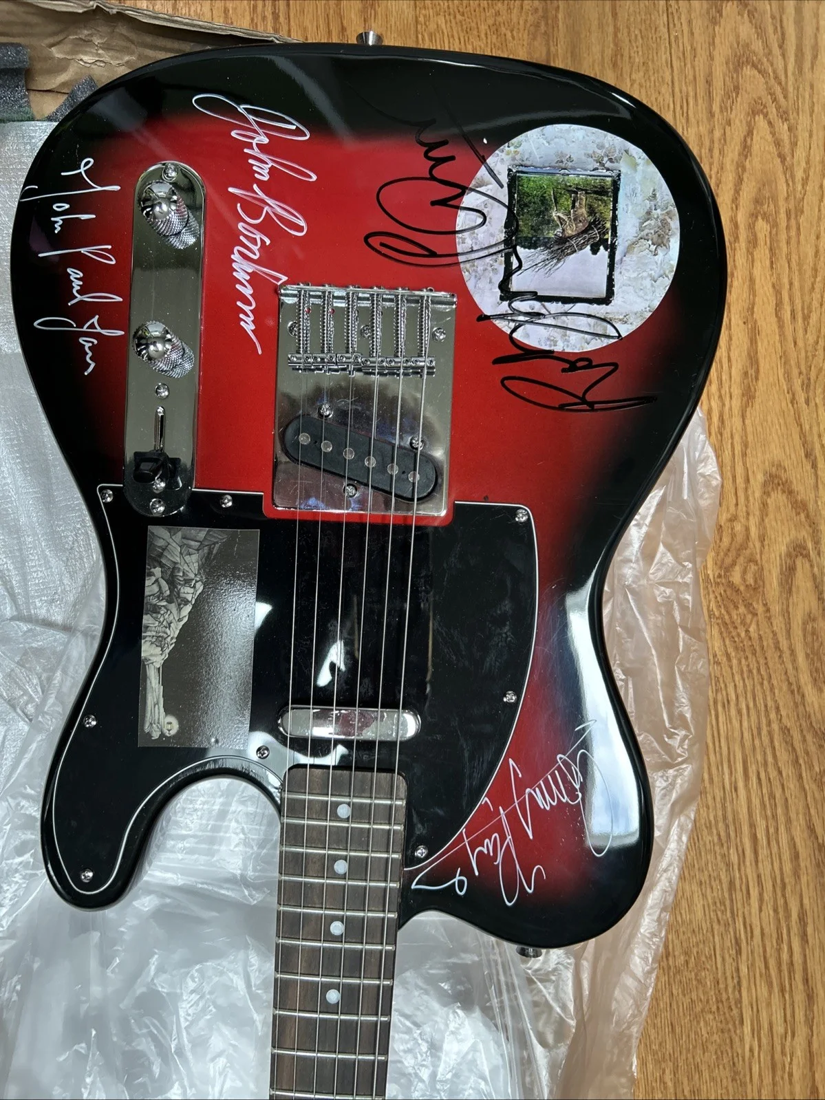 Led Zeppelin Band Signed Rustic Telecaster Styled Electric Guitar Autographed In, image 2