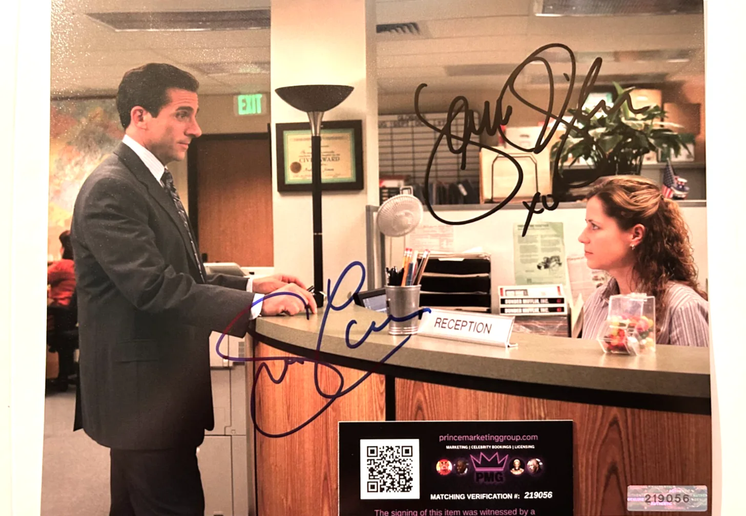 Steve Carell, Jenna Fischer — THE OFFICE: Signed (Carell & Fischer) 8x10" Authentic Original Autographs w/COA