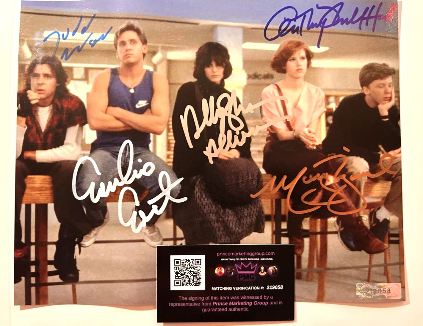 Emilio Estevez, Molly Ringwald, Judd Nelson, Ally Sheedy, Anthony — THE BREAKFAST CLUB Cast Signed 8x10" Authentic Original Autograph GENUINE w/COA, изображение 3