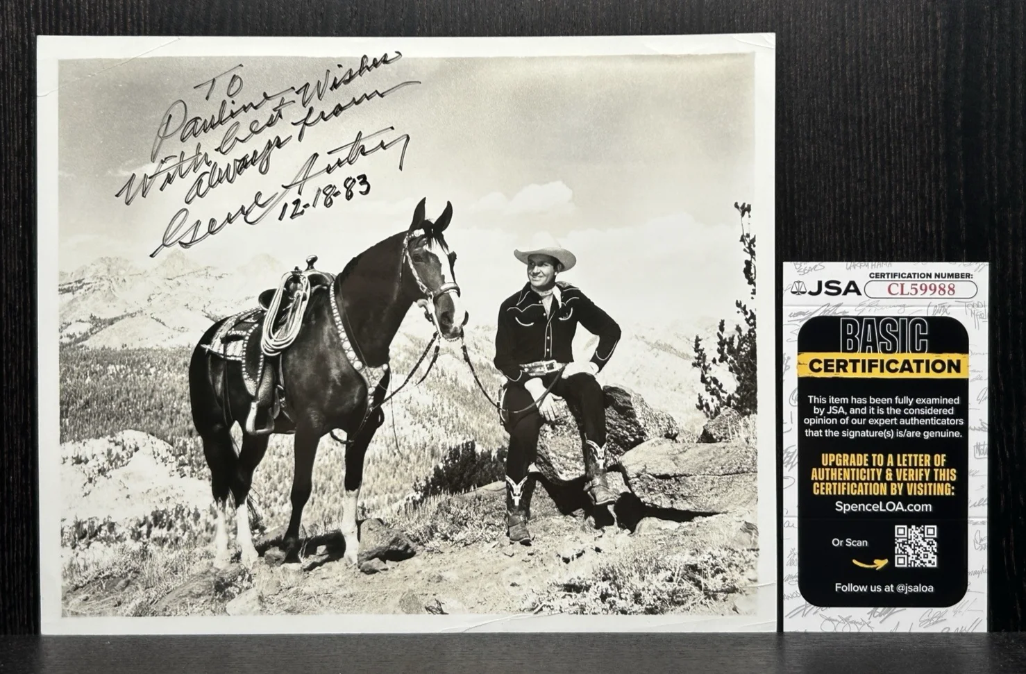 Gene Autry — GENE AUTRY SIGNED 8x10 PHOTO (1983) Original Autograph JSA COA Singing Cowboy