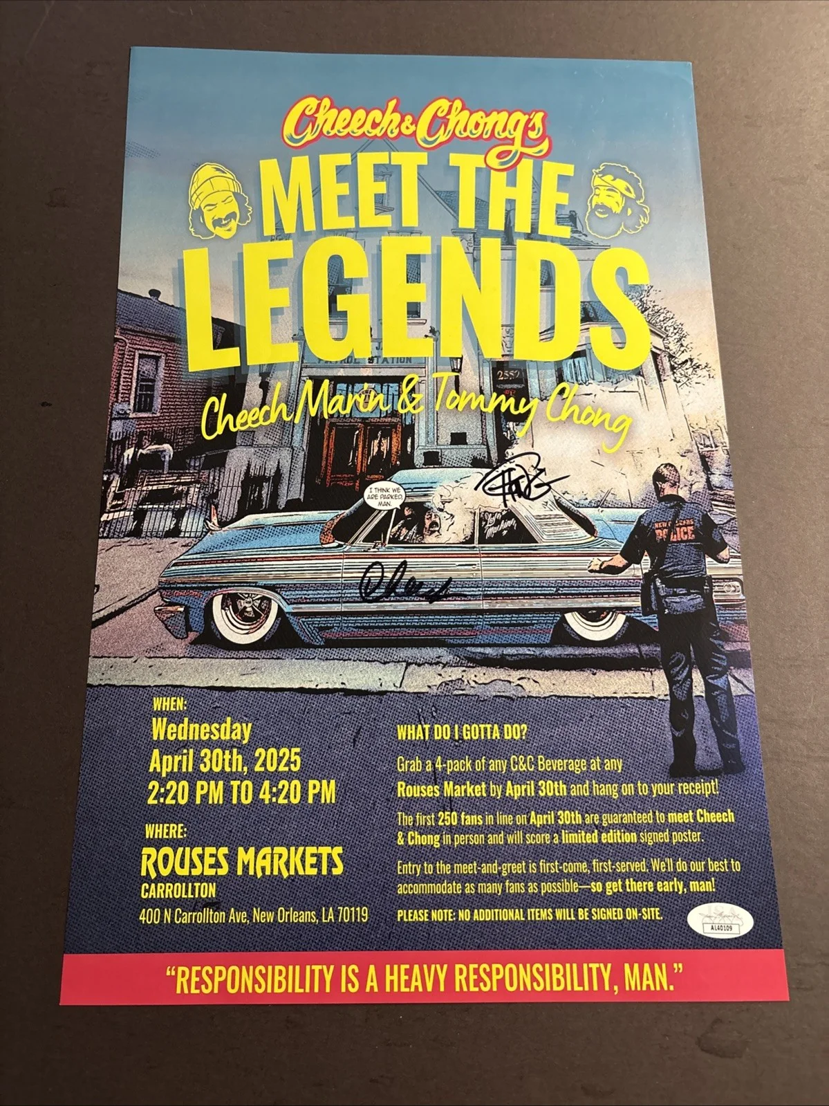 Cheech and Chong — Cheech and Chong Autographed 11X17 Meet the Legends Paper Poster - JSA Hologram