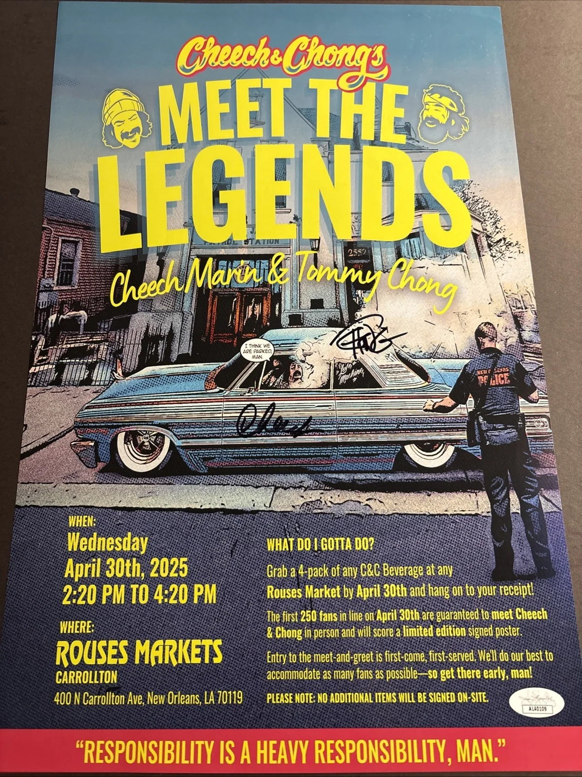 Cheech, Chong — Cheech and Chong Autographed 11X17 Meet the Legends Paper Poster - JSA Hologram, изображение 2