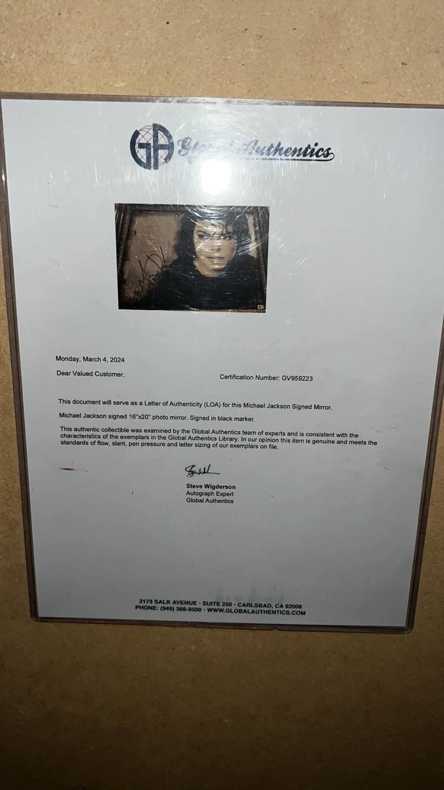 Michael Jackson Signed Autographed Mirror With Fedora Hat & frame Global Authent, image 4