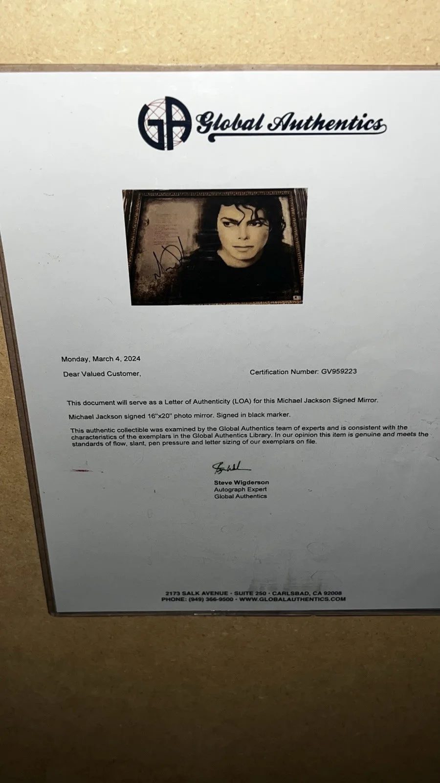 Michael Jackson Signed Autographed Mirror With Fedora Hat & frame Global Authent, image 5