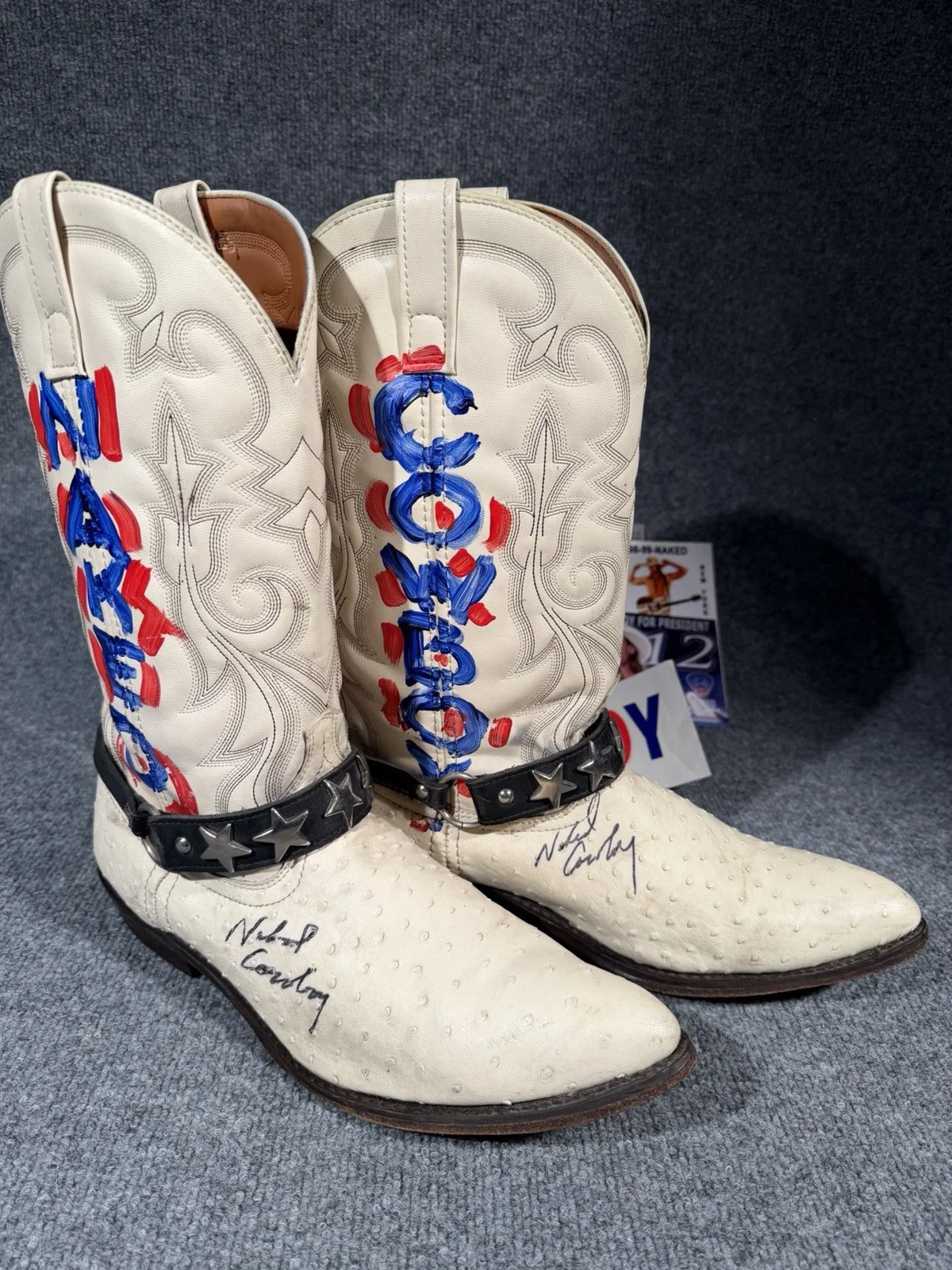 Laredo Ostrich Western Boots Times Square Original Naked Cowboy Signed Men’s 12D, image 2