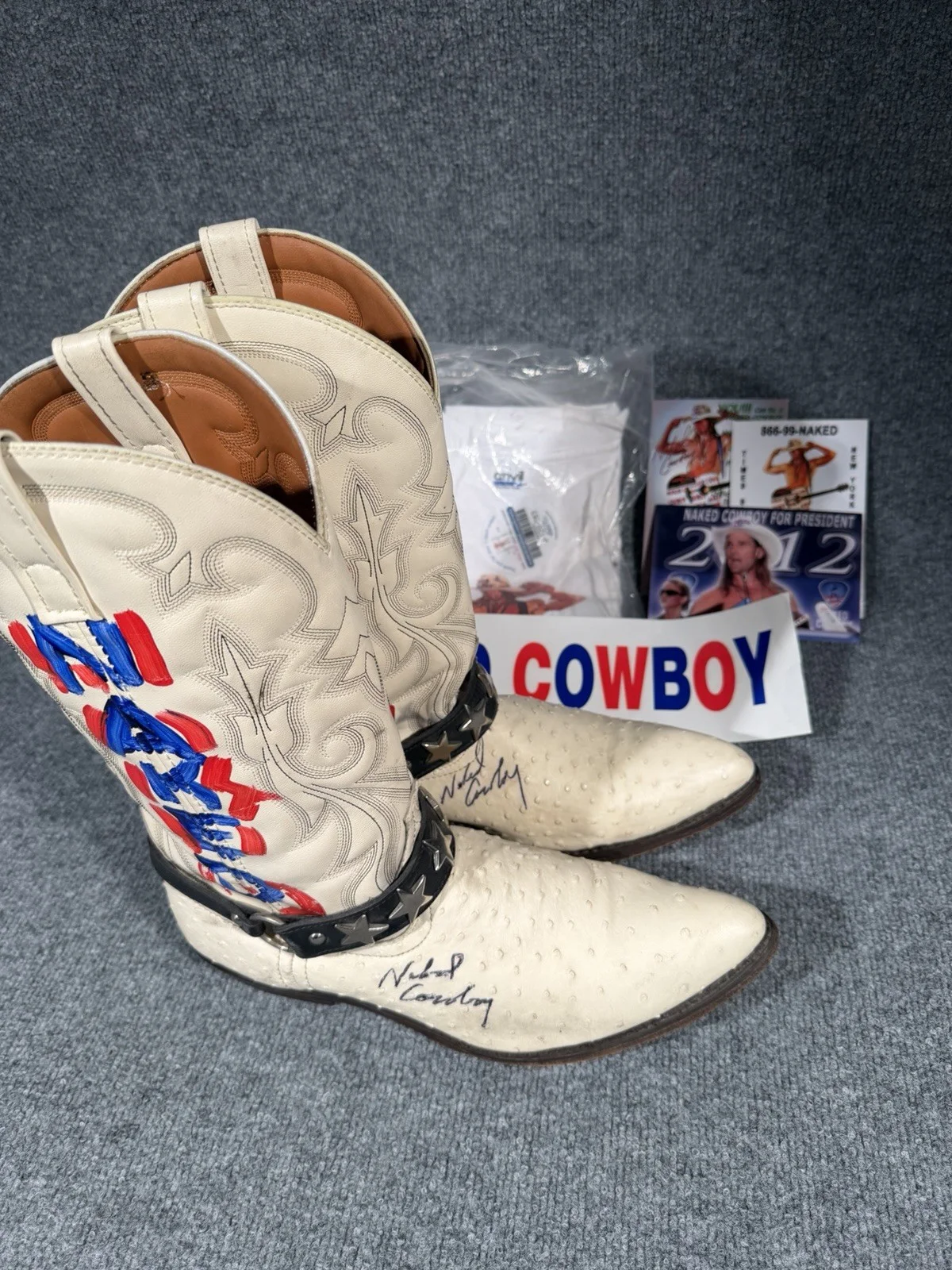 Laredo Ostrich Western Boots Times Square Original Naked Cowboy Signed Men’s 12D, image 3