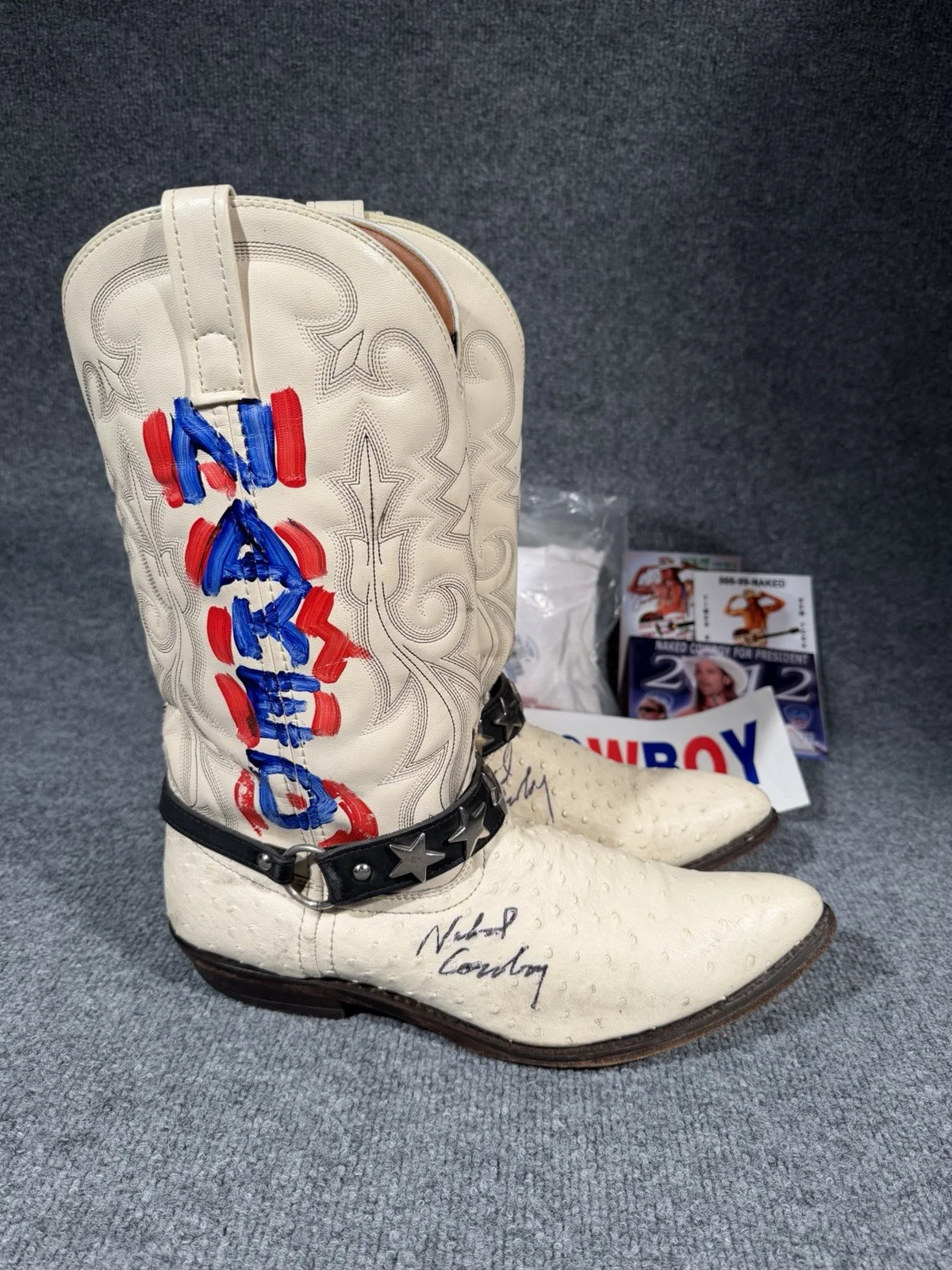 Laredo Ostrich Western Boots Times Square Original Naked Cowboy Signed Men’s 12D, image 4