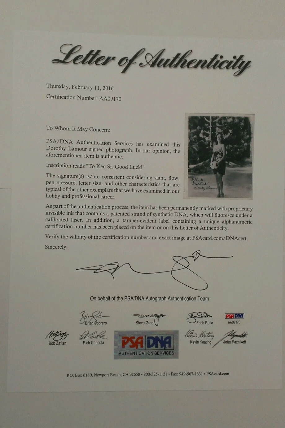 Dorothy Lamour — Autograph DOROTHY LAMOUR COA by PSA/DNA, image 4