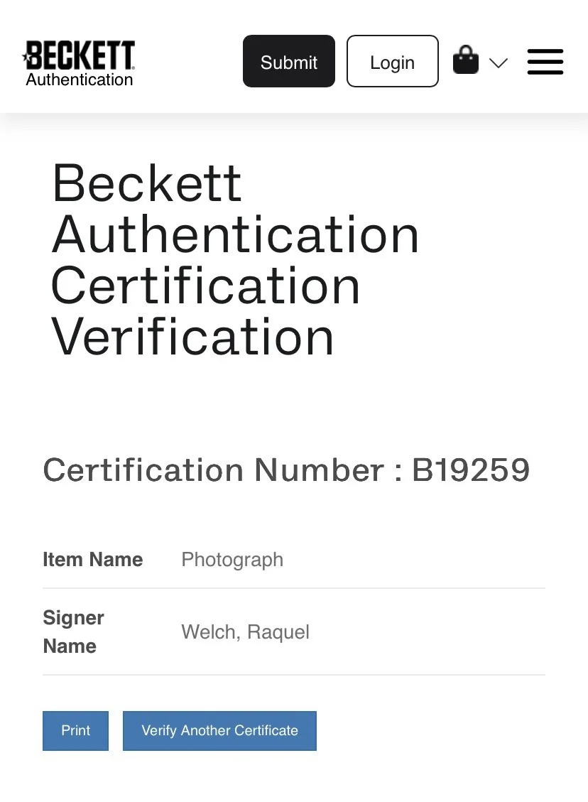 Raquel Welch — Raquel Welch "Photoshoot" Signed 8x10 Glossy Photo - Beckett (BAS) Cert B19259, изображение 3