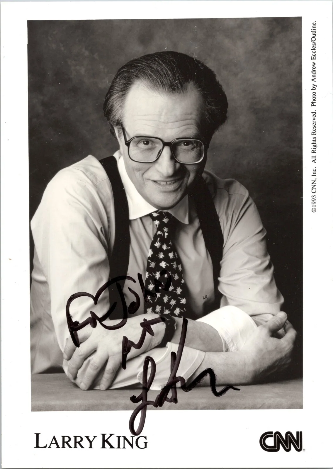 Larry King — Larry King - Hand Signed 5x7 CNN Publicity Autographed Photo - 1993