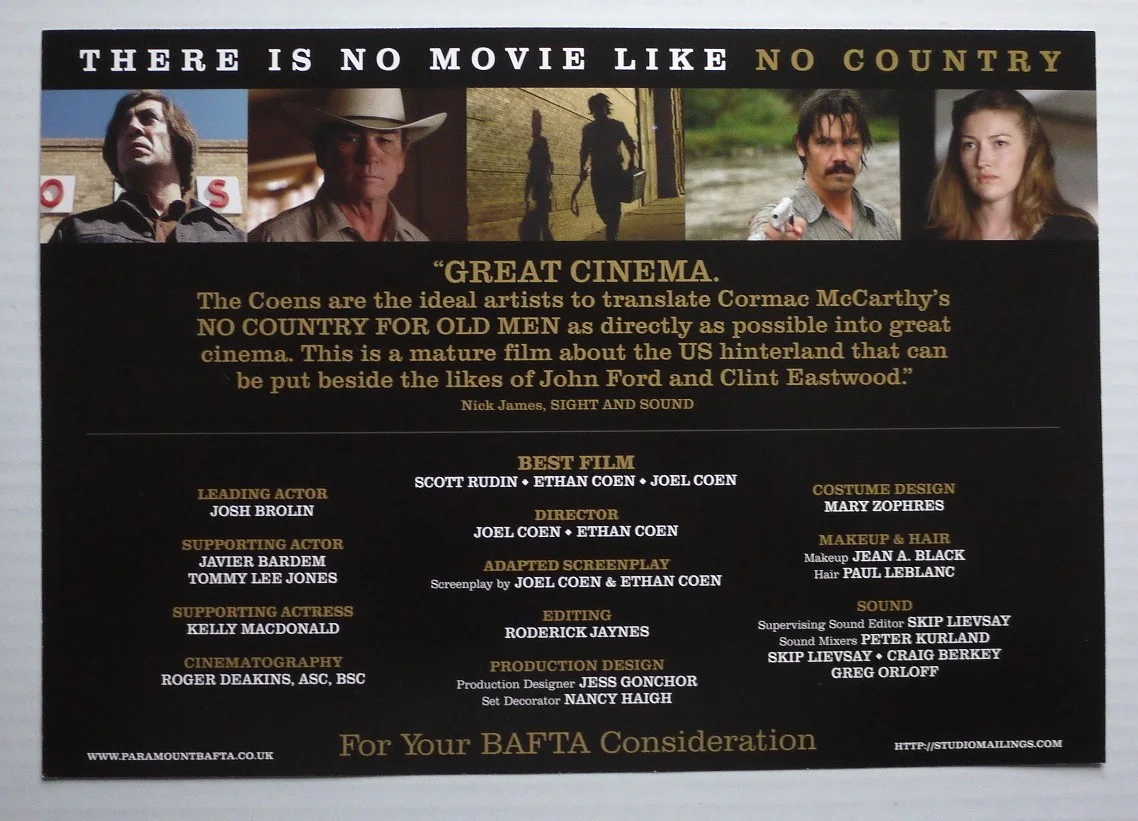 No Country For Old Men film movie promotional card BAFTA Tommy Lee Jones, изображение 2