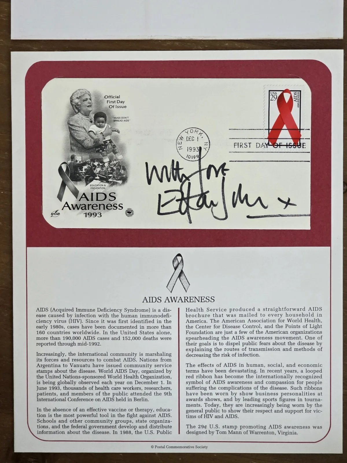 Elton John — Elton John SIGNED AIDS Awareness FDC World AIDS Day 1993 + Photo + JRE Letter, image 4
