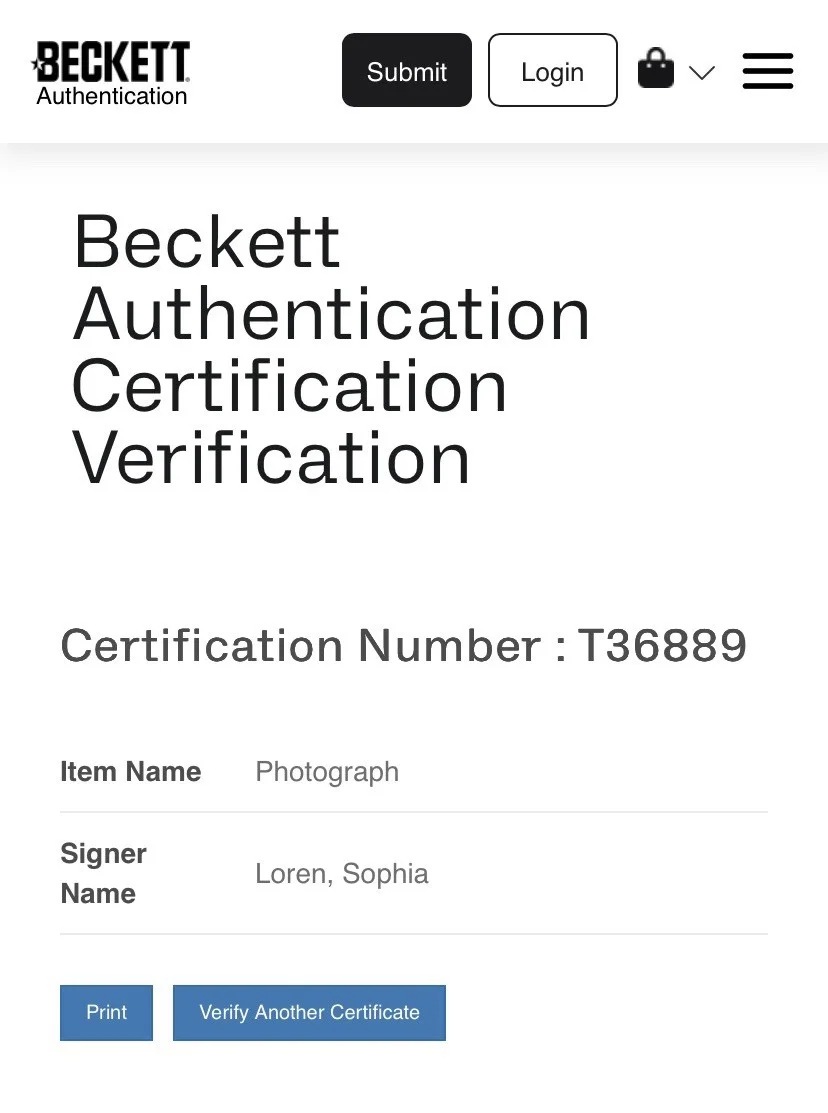 Sophia Loren — Sophia Loren Autographed Signed 8x10 Photo - Beckett (BAS) Cert T36889, image 3
