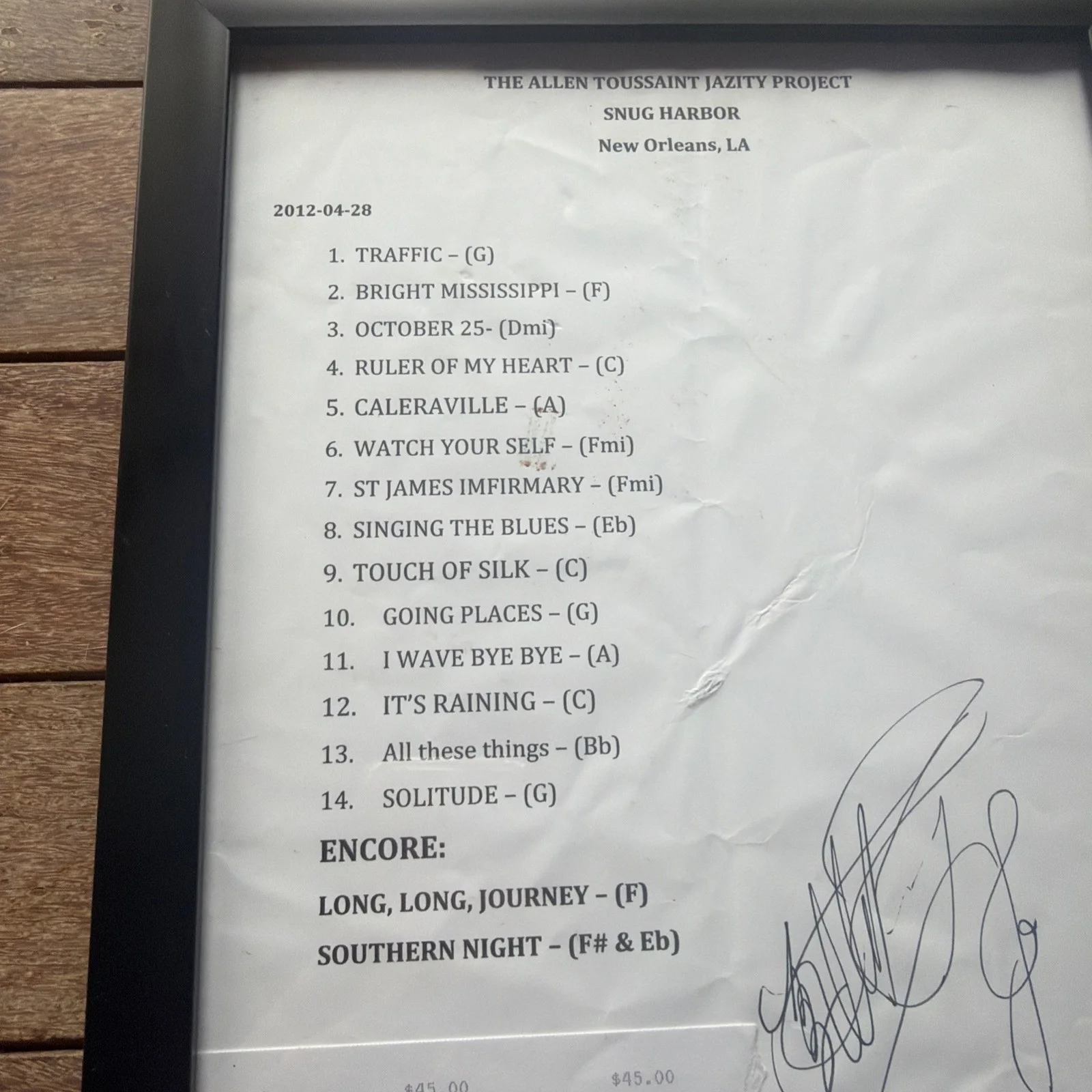 Allen Toussaint — Signed Allen Toussaint Set List From Snug Harbor 2012 W/ticket Stub, image 4
