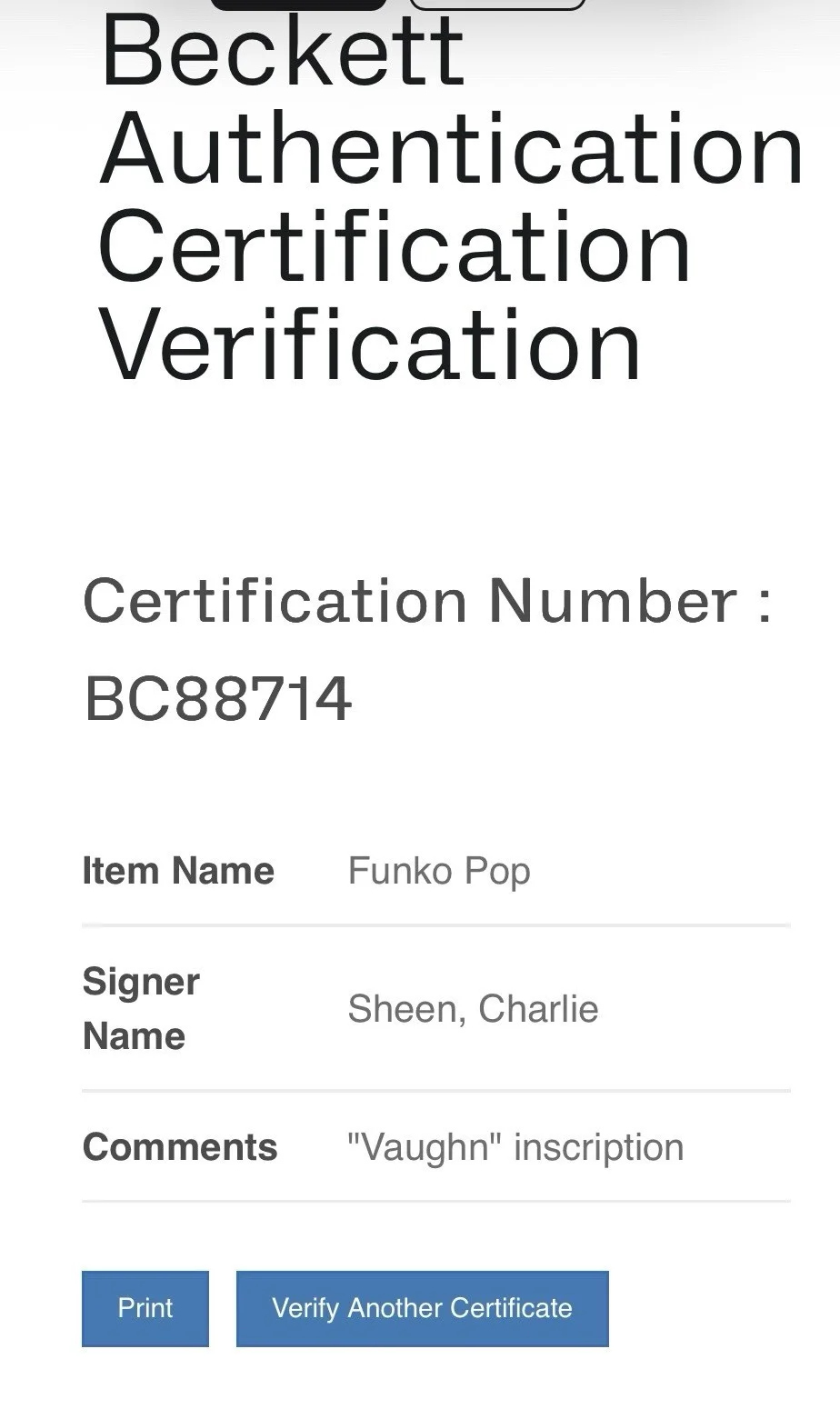 Charlie Sheen — Charlie Sheen Signed Auto Ricky Vaughn Funko Pop Beckett Authenticated, изображение 5