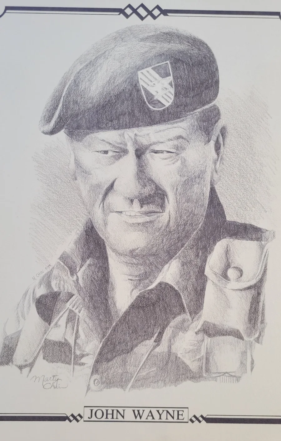 John Wayne Portrait "The Green Berets" Special Forces 1988 Chin Signed lg Print, image 3