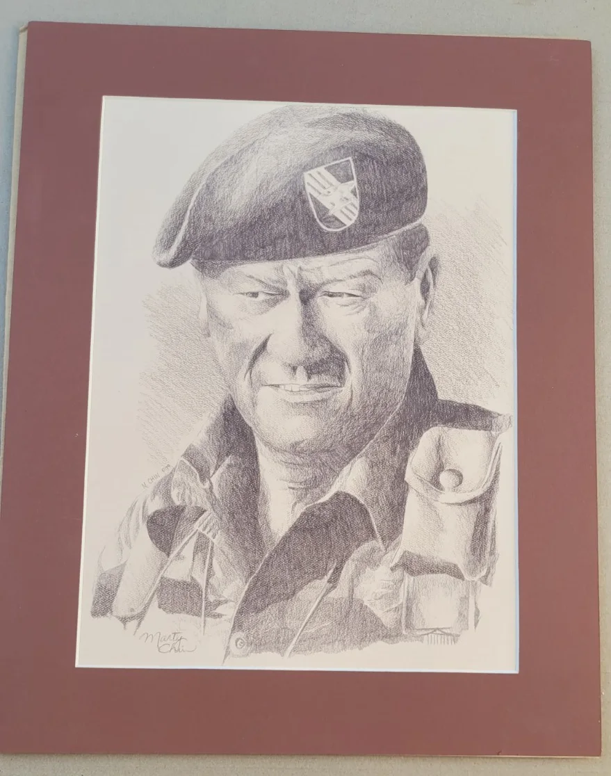 John Wayne Portrait "The Green Berets" Special Forces 1988 Chin Signed lg Print, image 4