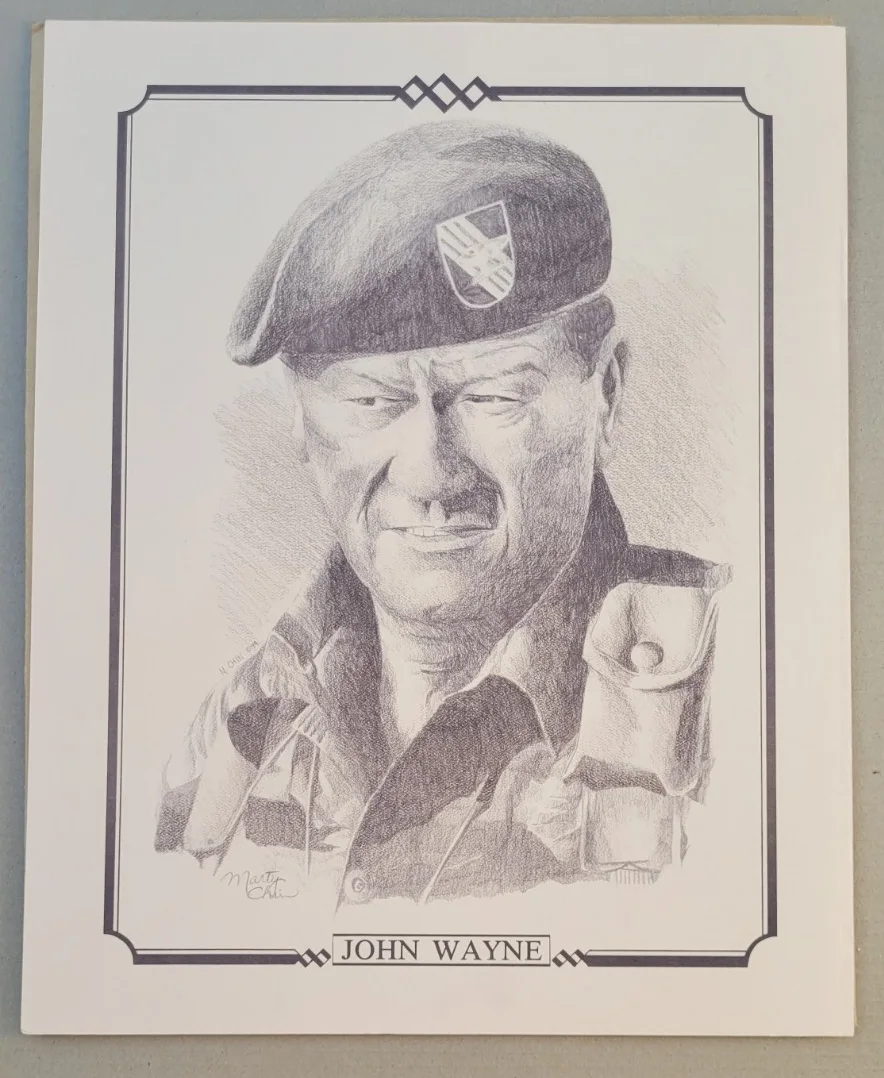John Wayne Portrait "The Green Berets" Special Forces 1988 Chin Signed lg Print, image 5