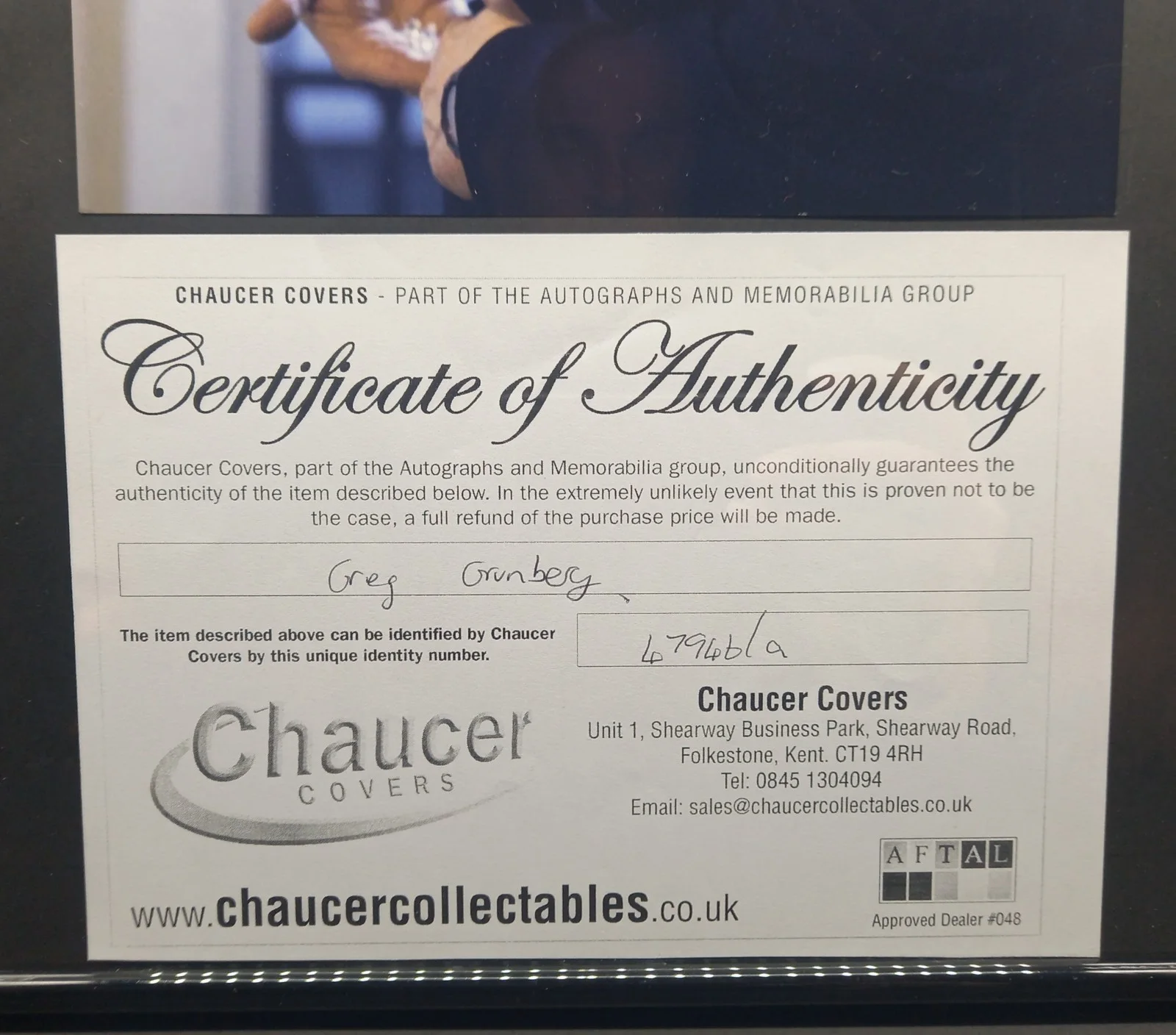 Genuine Certified GREG GRUNBERG Hand Signed Autographed Framed 17"x12" + COA, image 3