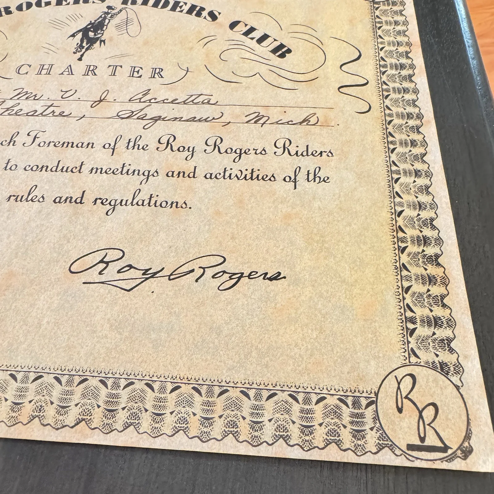 Vintage Roy Rogers Riders Club Charter Certificate 1940s Saginaw Michigan, image 3