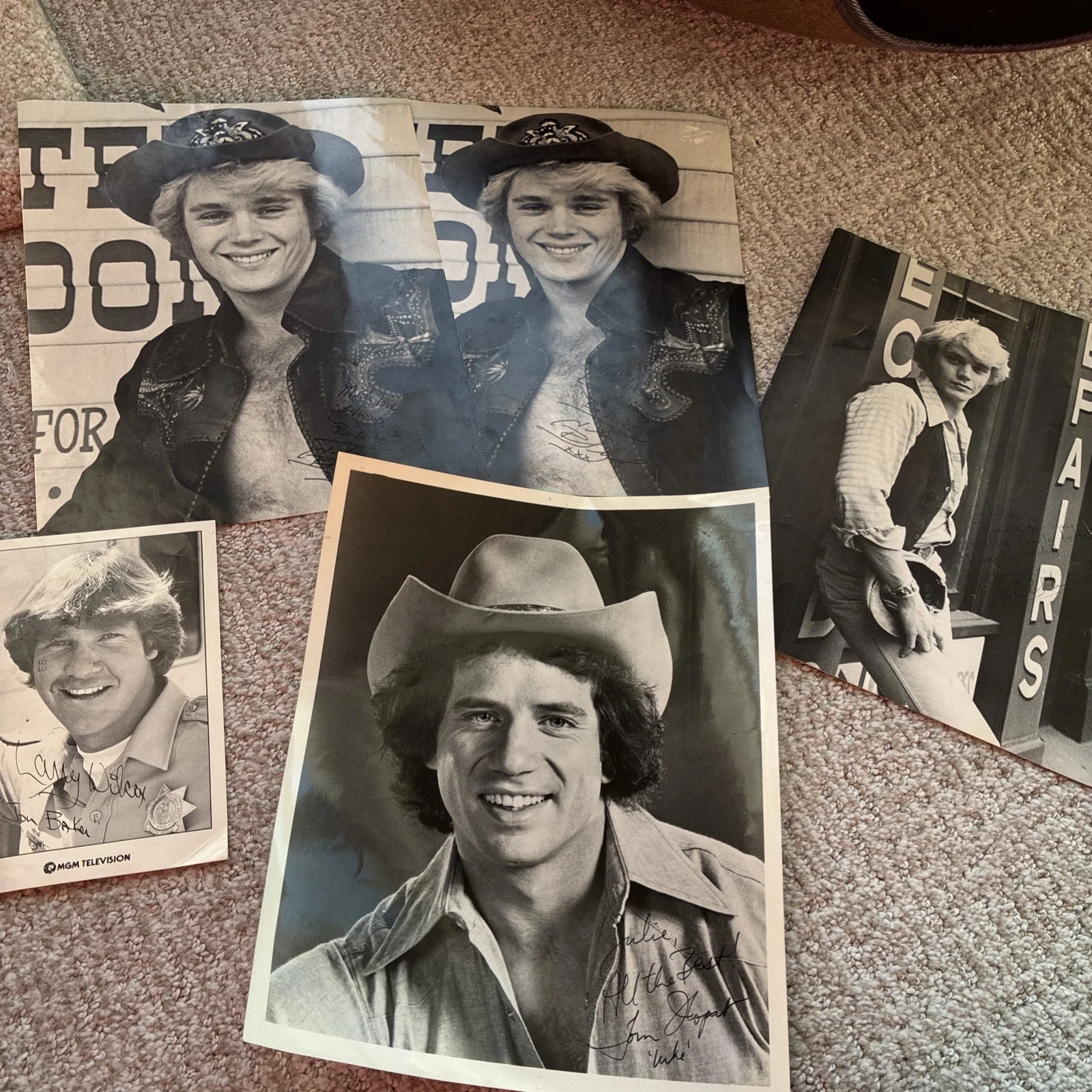John Schneider — 3 John Schneider Signed 8x10 Black & White and 1 Tom Wopat Singed Promo Photos