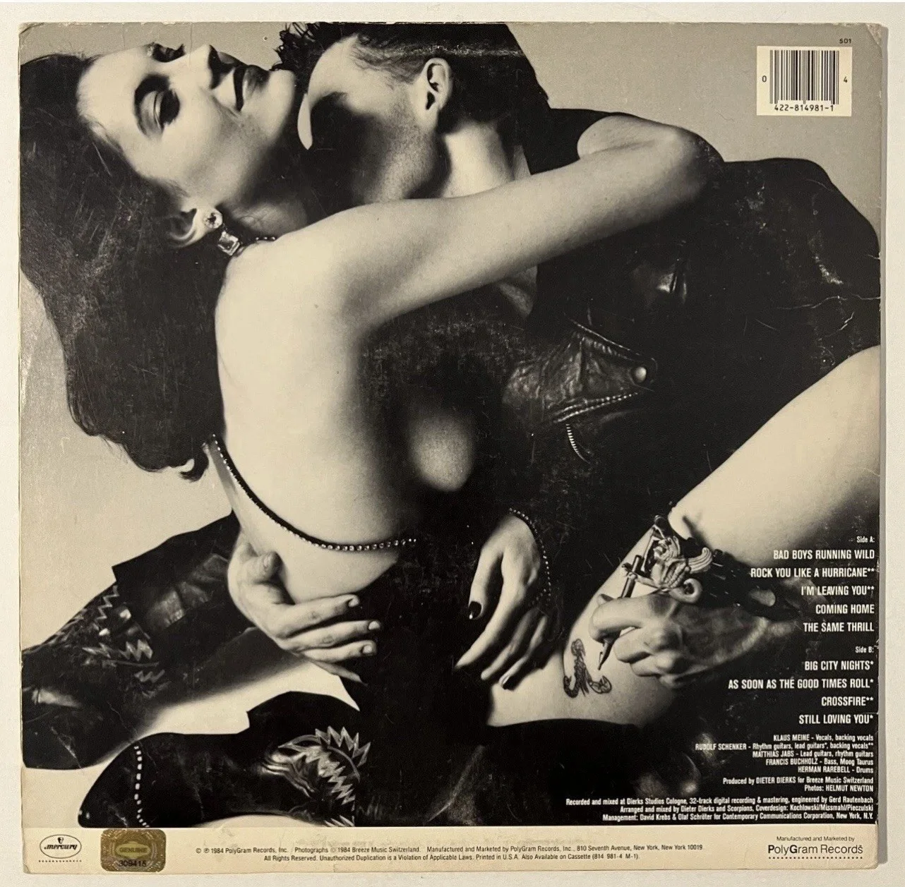 The Scorpions Entire Band (x5) Signed Love At First Sting Album + COA, image 3