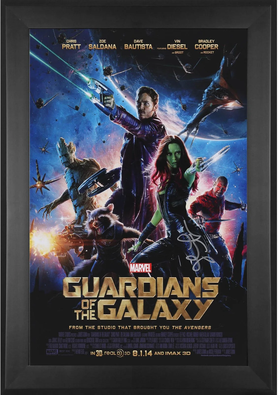 Zoe Saldana — Zoe Saldana Framed Autographed 11" x 17" Guardians of the Galaxy Movie Poster