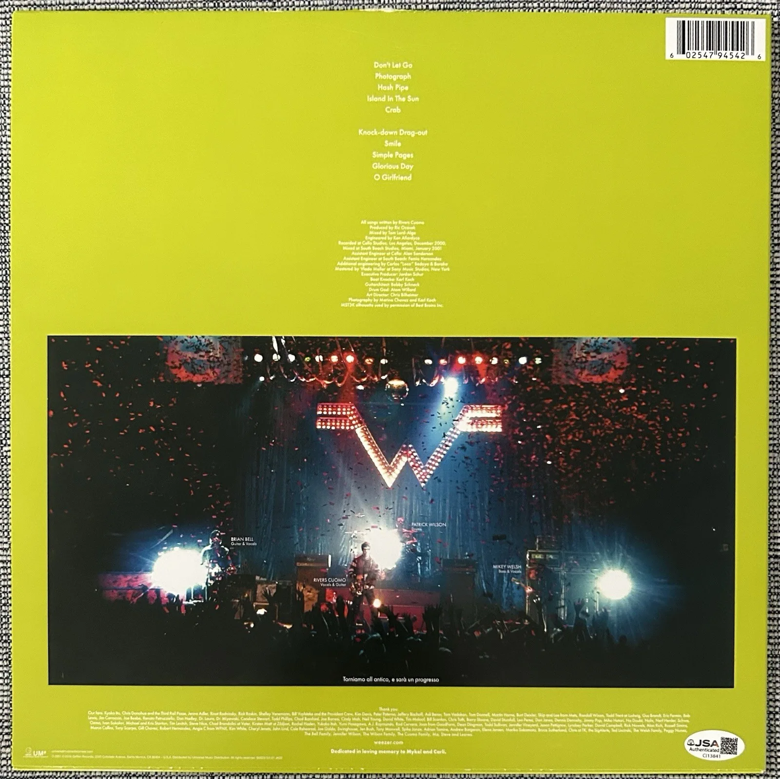 RIVERS CUOMO (WEEZER LEAD SINGER) SIGNED GREEN ALBUM VINYL LP RARE - JSA COA, изображение 3